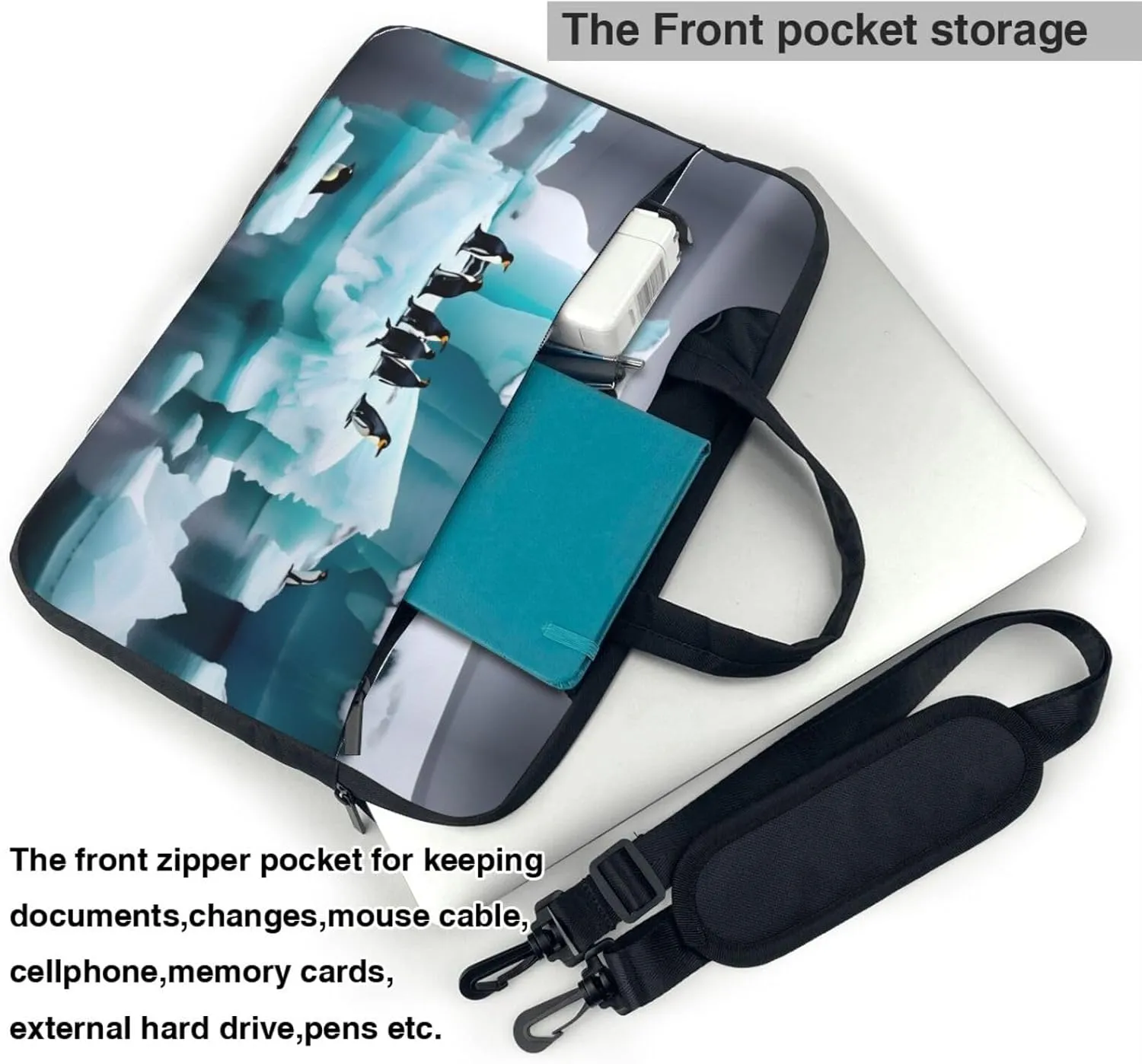 Penguins On The Iceberg Print Messenger Bag & Case Shoulder Strap Fashionable Laptop Bag for Business Travel