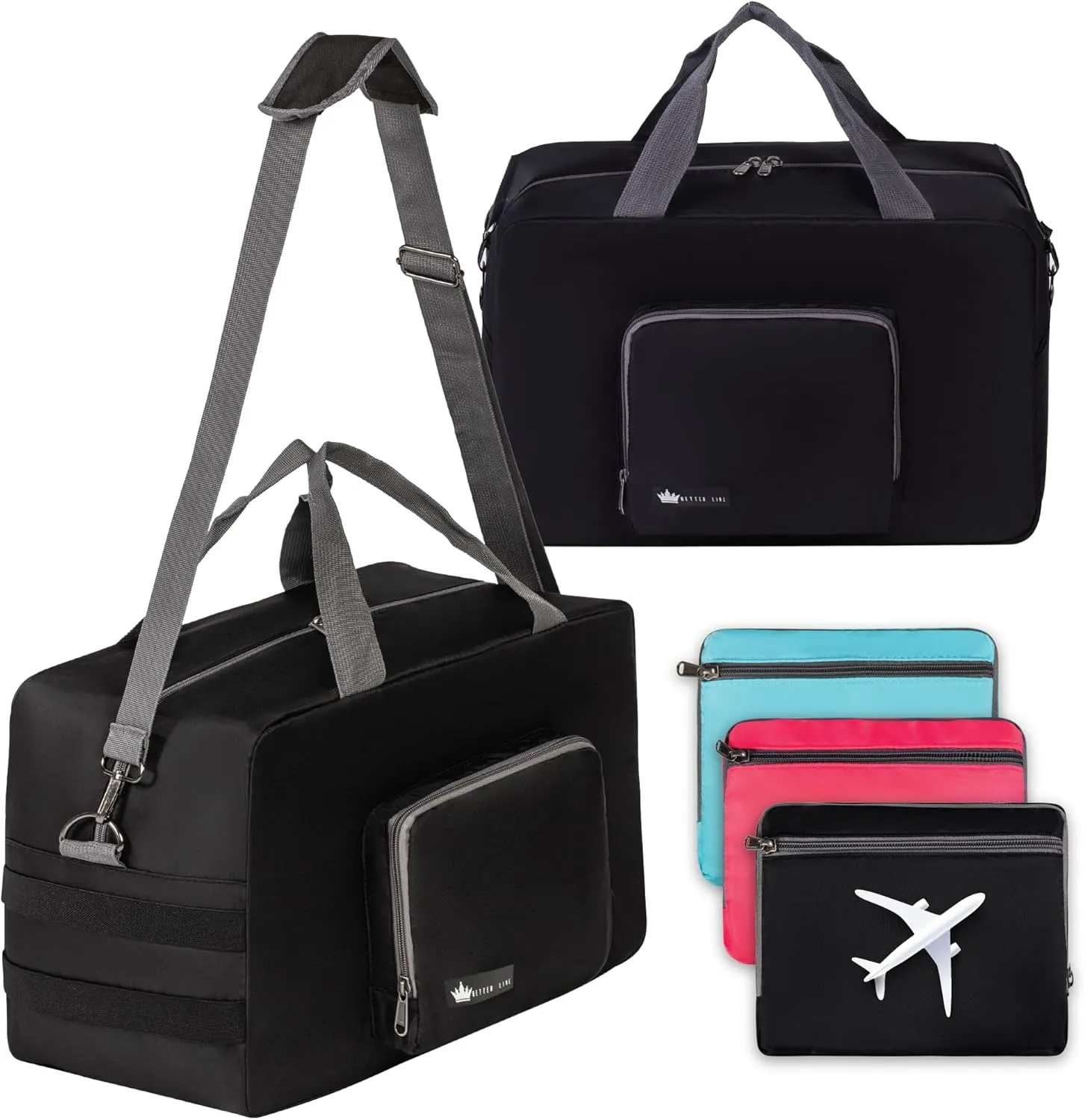 Personal Item Travel Bag for Airlines - Underseat & Carry-on Travel Bag, Cabin Duffel Holdall, Tote Luggage for Women & Men, Foldable, Water Resistant, Overnight Weekender Bag 16x10x8 in (40x25x20cm)