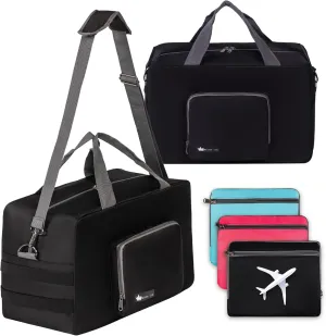 Personal Item Travel Bag for Airlines - Underseat & Carry-on Travel Bag, Cabin Duffel Holdall, Tote Luggage for Women & Men, Foldable, Water Resistant, Overnight Weekender Bag 16x10x8 in (40x25x20cm)