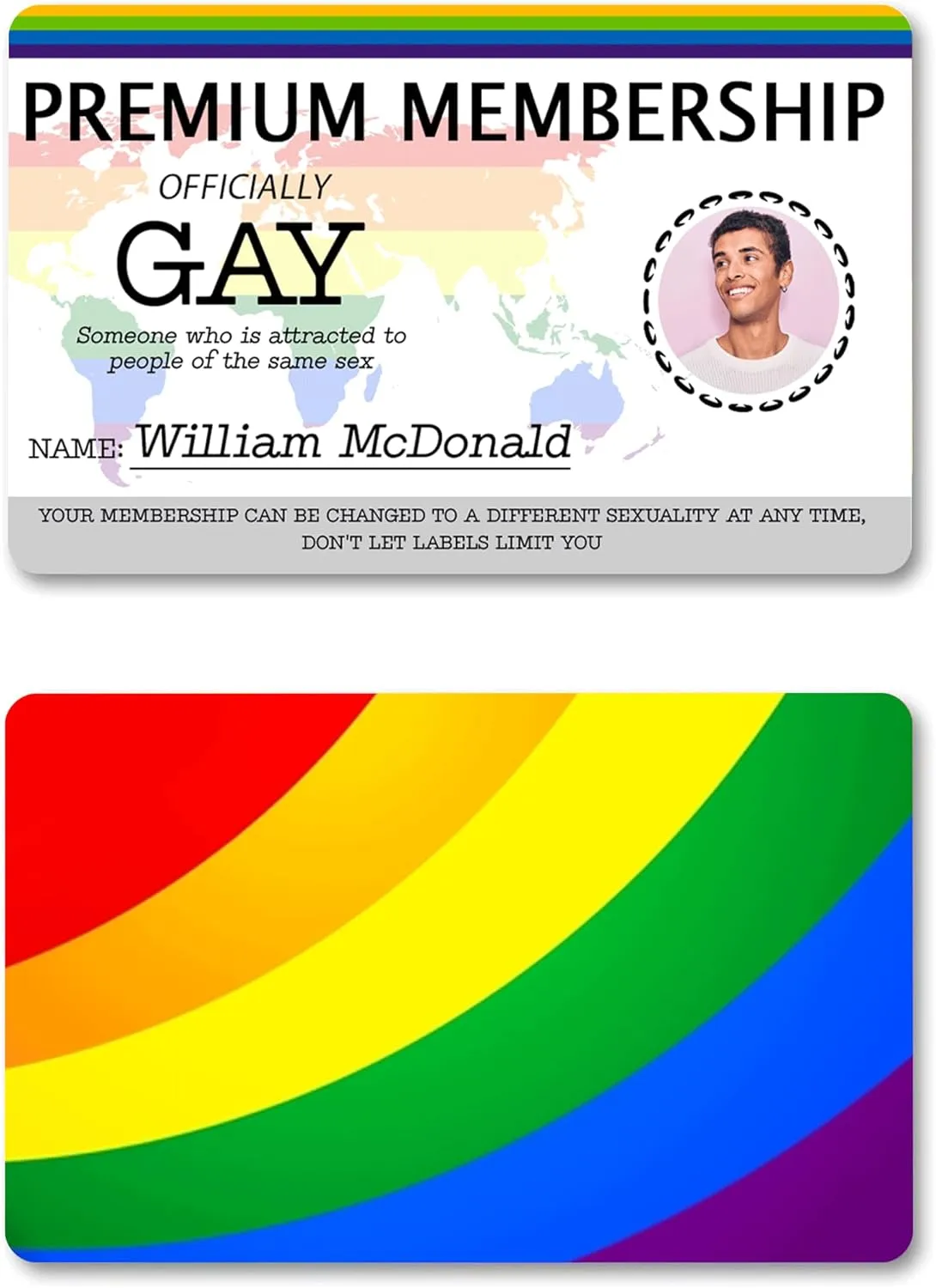 Personalised GAY CARD - Premium Lifetime Membership, Gay Pride Gift - LGBT Identity Card - Rainbow Community gift Joke Meme, Funny Gift Identity Card Metal (Design 5)
