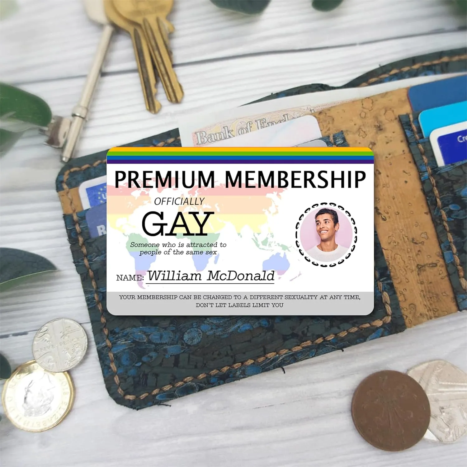 Personalised GAY CARD - Premium Lifetime Membership, Gay Pride Gift - LGBT Identity Card - Rainbow Community gift Joke Meme, Funny Gift Identity Card Metal (Design 5)
