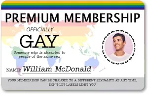 Personalised GAY CARD - Premium Lifetime Membership, Gay Pride Gift - LGBT Identity Card - Rainbow Community gift Joke Meme, Funny Gift Identity Card Metal (Design 5)