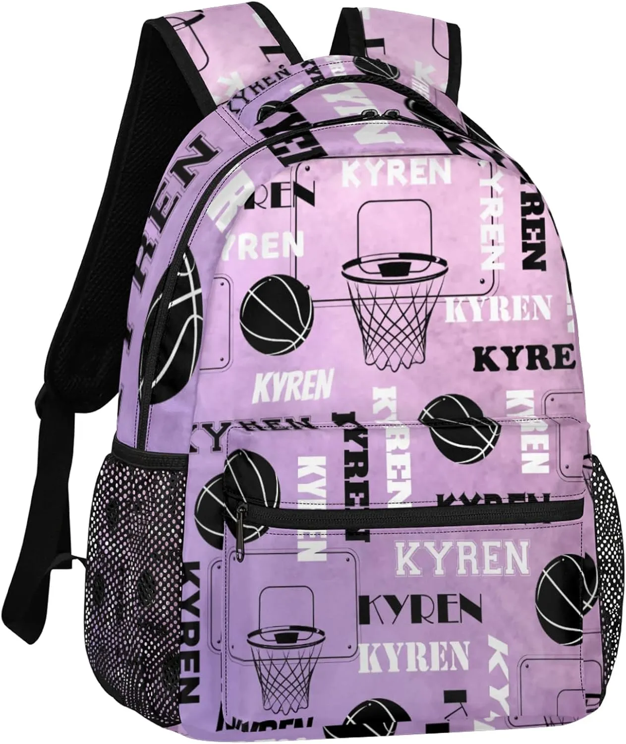 Personalized Basketball Backpack for Men Women, Custom Name Laptop Backpack, Customized Sports Bag Lightweight Daypack for Travel Camping, Light Purple