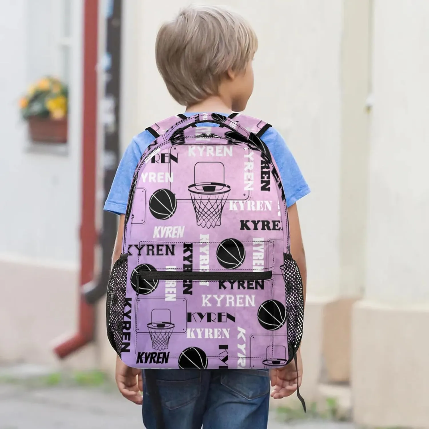 Personalized Basketball Backpack for Men Women, Custom Name Laptop Backpack, Customized Sports Bag Lightweight Daypack for Travel Camping, Light Purple