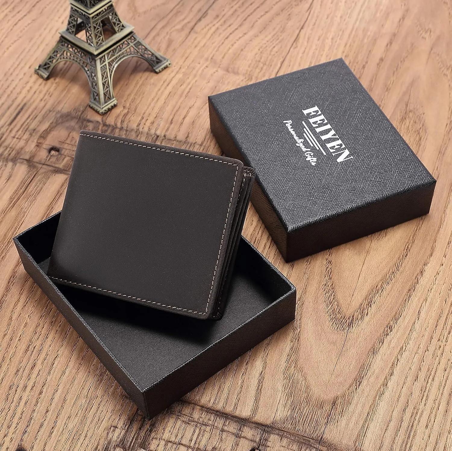 Personalized Engraved Leather Wallet for Boyfriend Husband from Wife Girlfriend - Valentines Day Christmas Birthday Anniversary Wedding Gift - I Love You - Mens Custom Love Message Bifold Wallets