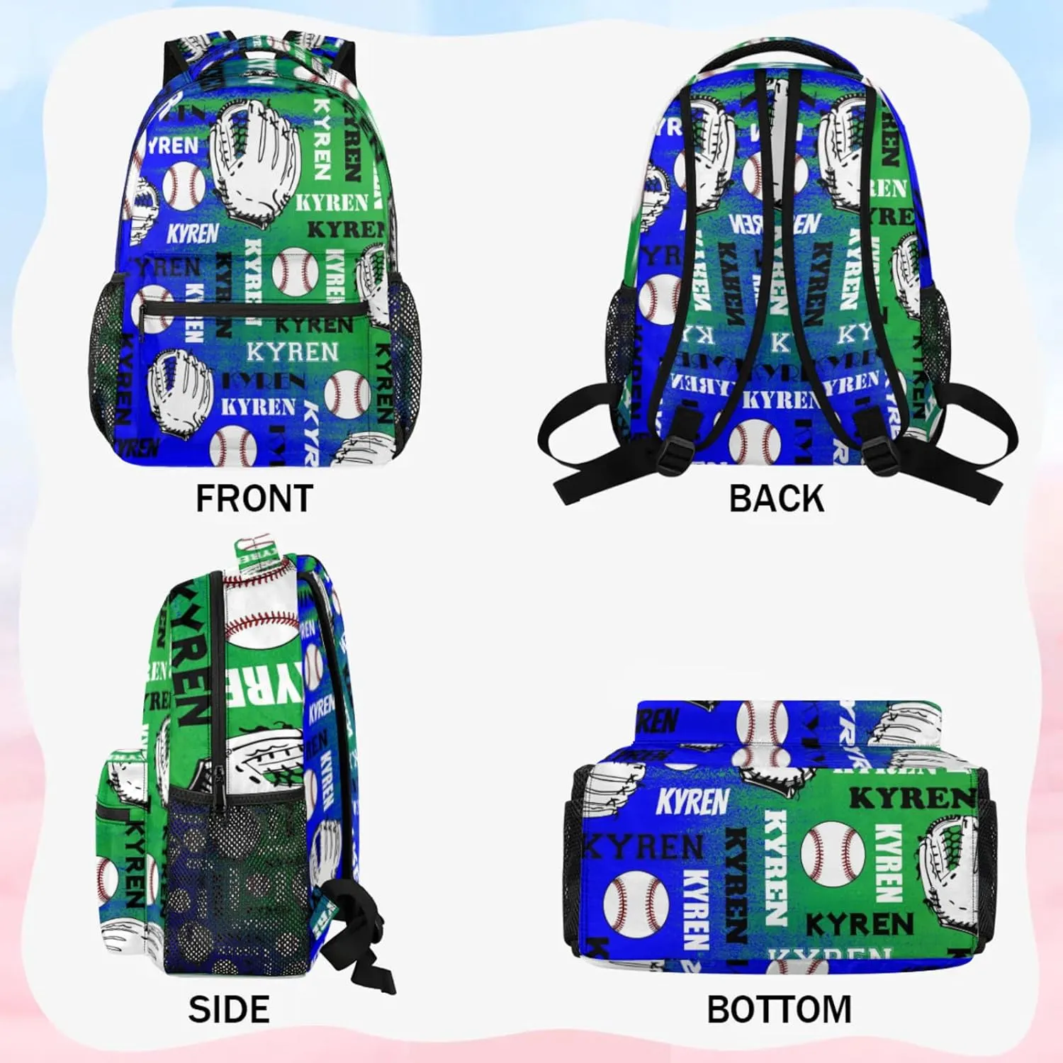 Personalized Name Baseball Backpack for Men Women, Custom Laptop Backpack with Name, Sports Bag Lightweight Daypack for Travel Camping, Dark Green Blue