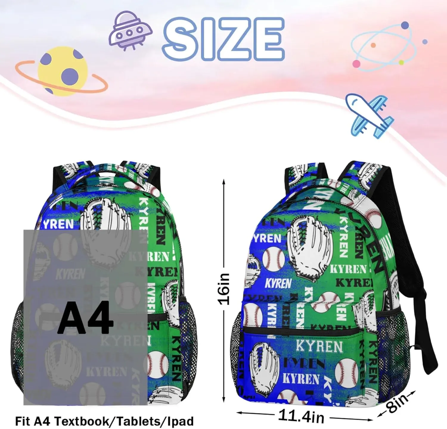 Personalized Name Baseball Backpack for Men Women, Custom Laptop Backpack with Name, Sports Bag Lightweight Daypack for Travel Camping, Dark Green Blue