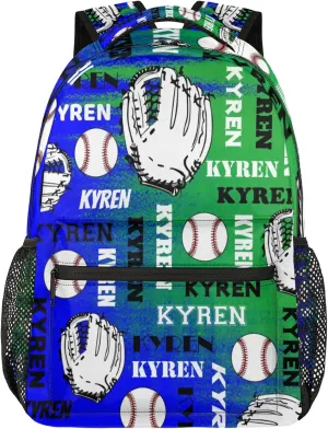 Personalized Name Baseball Backpack for Men Women, Custom Laptop Backpack with Name, Sports Bag Lightweight Daypack for Travel Camping, Dark Green Blue
