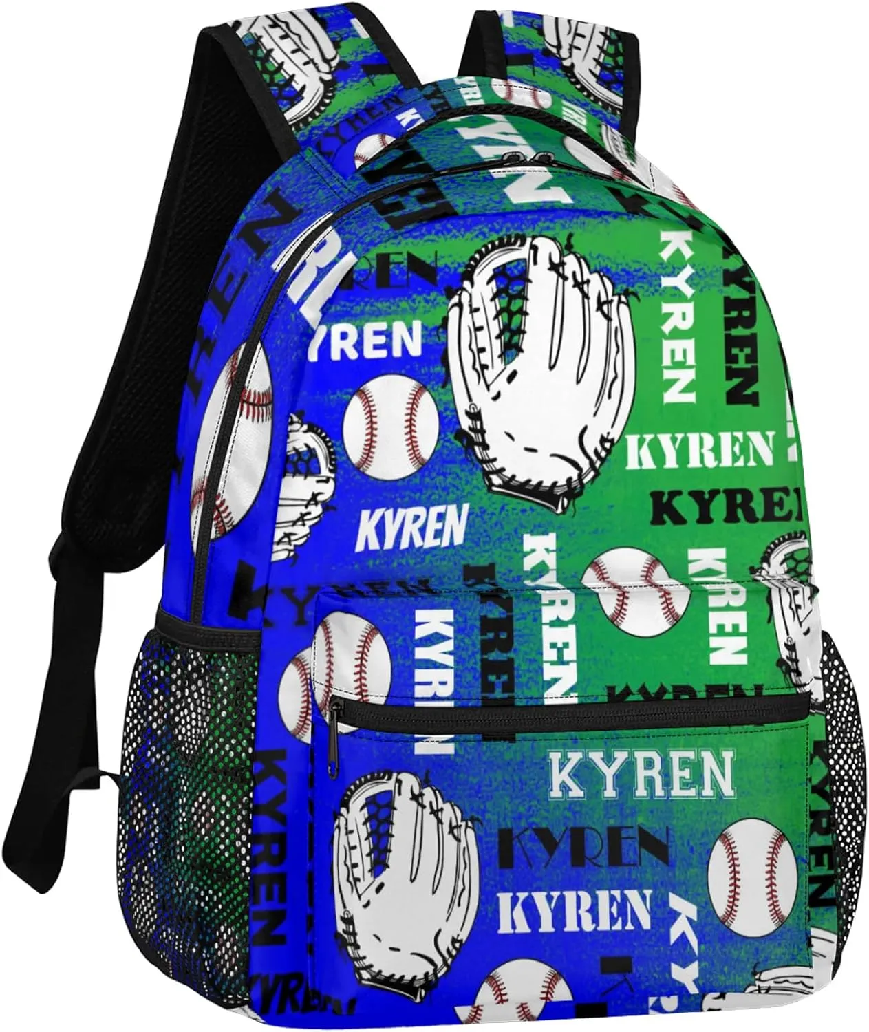Personalized Name Baseball Backpack for Men Women, Custom Laptop Backpack with Name, Sports Bag Lightweight Daypack for Travel Camping, Dark Green Blue