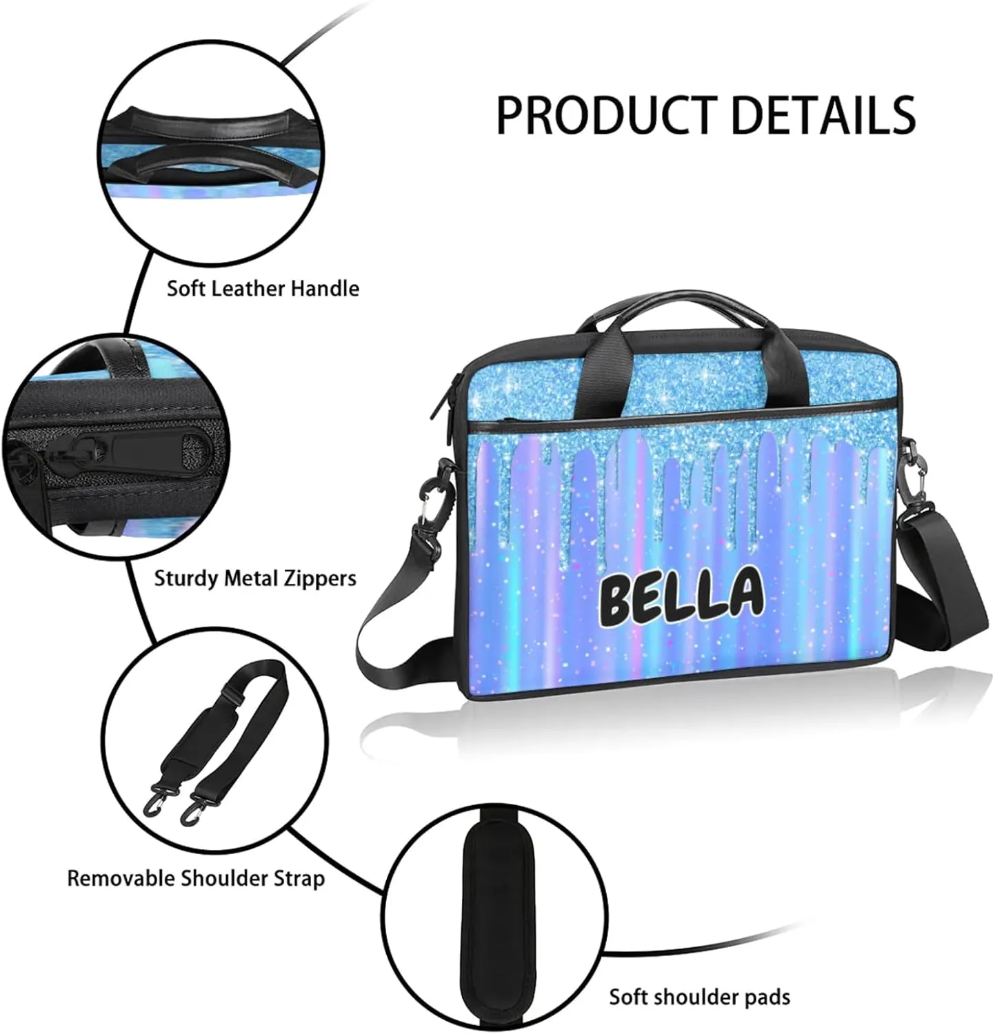 Personalized Name Laptop Bags Custom Water Fluid Glitters Shoulder Computer Bag