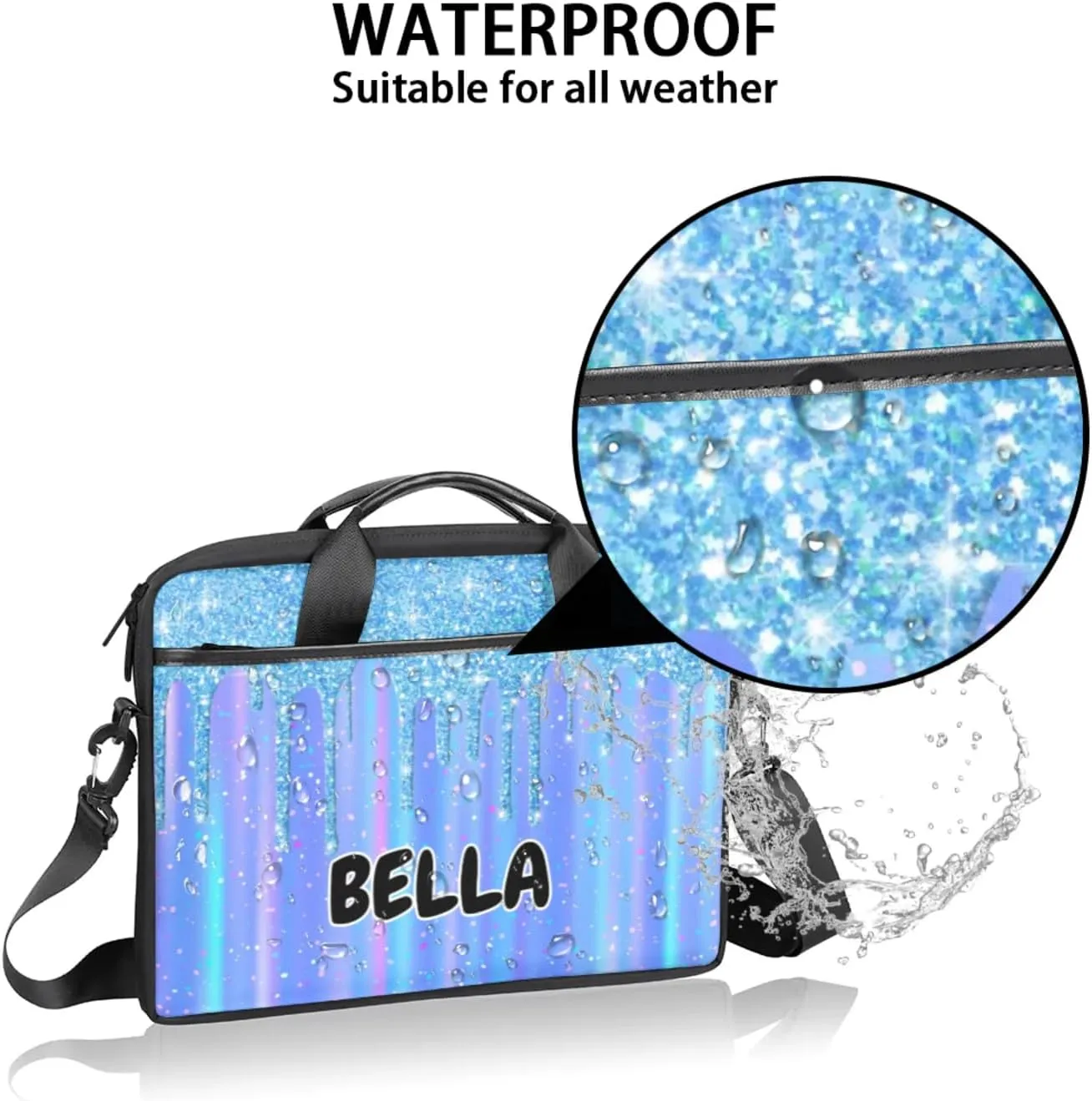 Personalized Name Laptop Bags Custom Water Fluid Glitters Shoulder Computer Bag