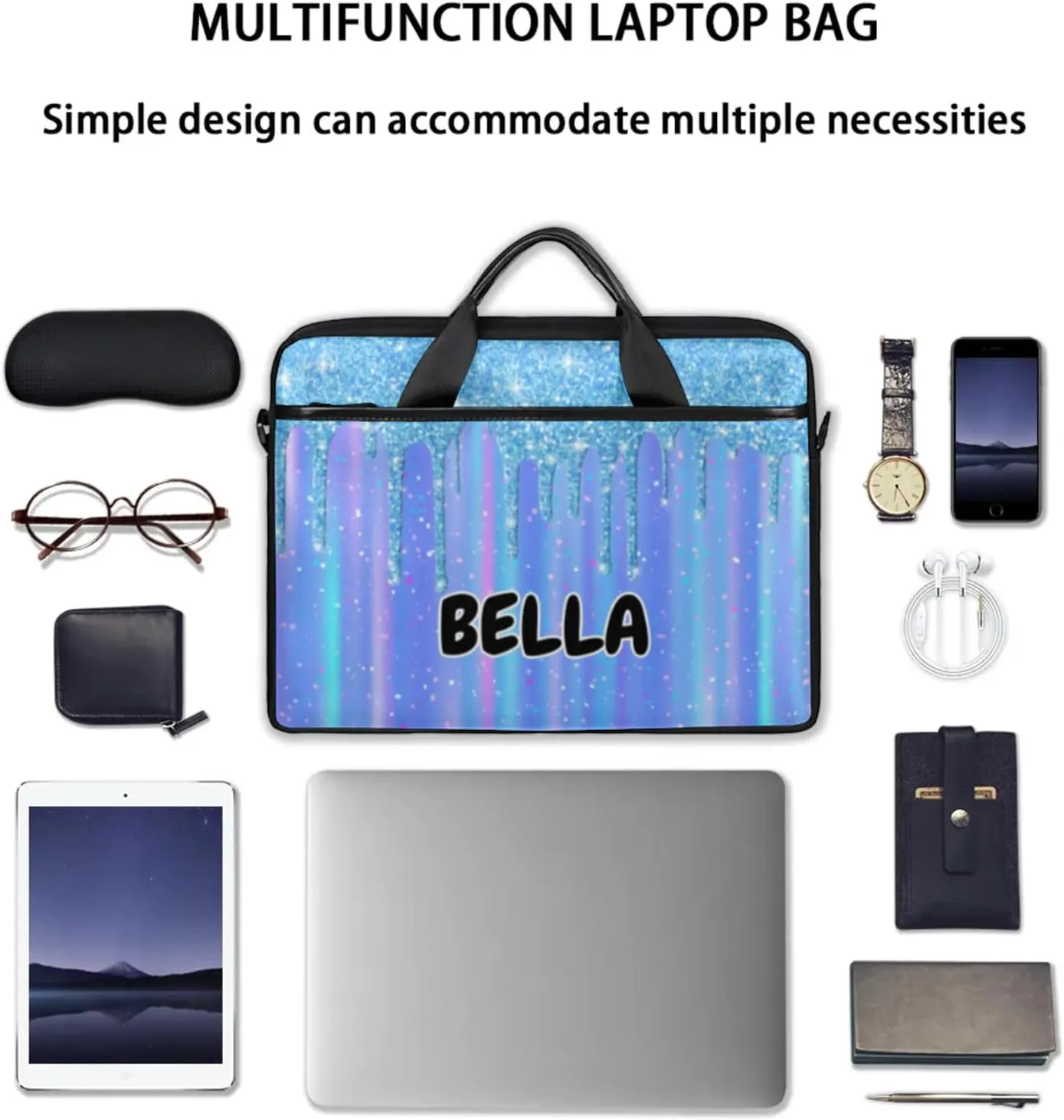 Personalized Name Laptop Bags Custom Water Fluid Glitters Shoulder Computer Bag