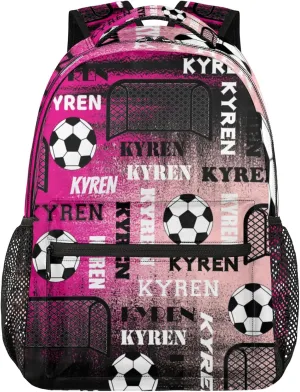 Personalized Name Soccer Backpack for Men Women, Customized Sports Bag Backpack Custom Laptop Backpacks Travel Camping Daypack, Red Pinks Black