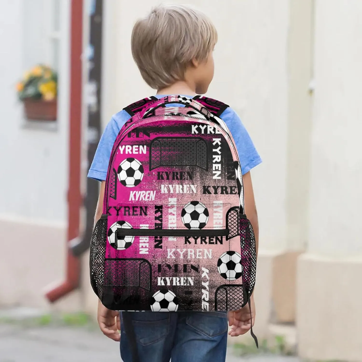 Personalized Name Soccer Backpack for Men Women, Customized Sports Bag Backpack Custom Laptop Backpacks Travel Camping Daypack, Red Pinks Black