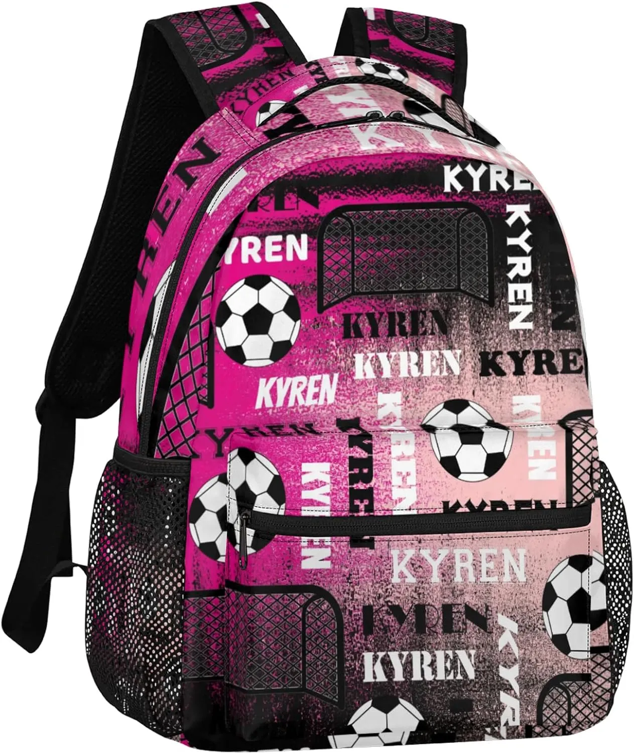 Personalized Name Soccer Backpack for Men Women, Customized Sports Bag Backpack Custom Laptop Backpacks Travel Camping Daypack, Red Pinks Black