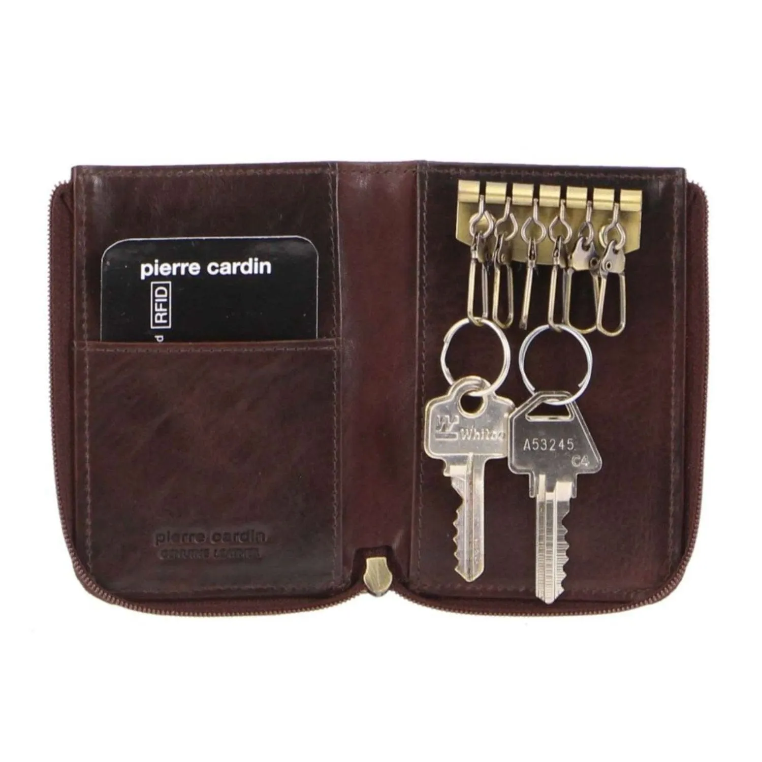 Pierre Cardin Italian Leather Key   Credit Card Holder in Chocolate