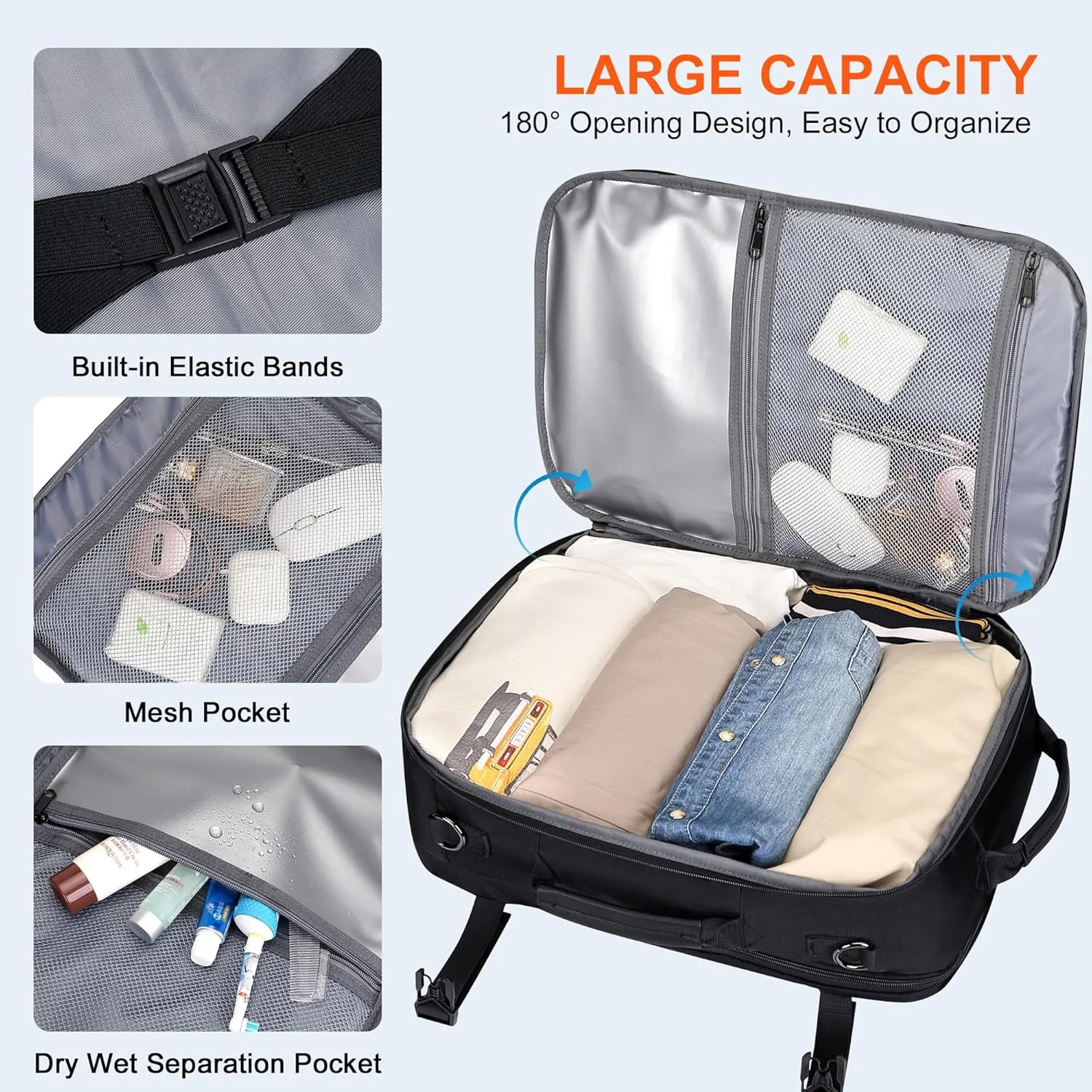 PIJUSHI Carry on Travel Backpack for Women Men Large Flight Approved Personal Item Bag with USB Port Fits 16 Inch Laptop(PE035 Black)