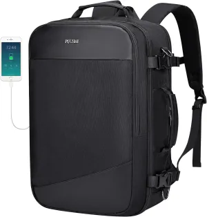 PIJUSHI Carry on Travel Backpack for Women Men Large Flight Approved Personal Item Bag with USB Port Fits 16 Inch Laptop(PE035 Black)