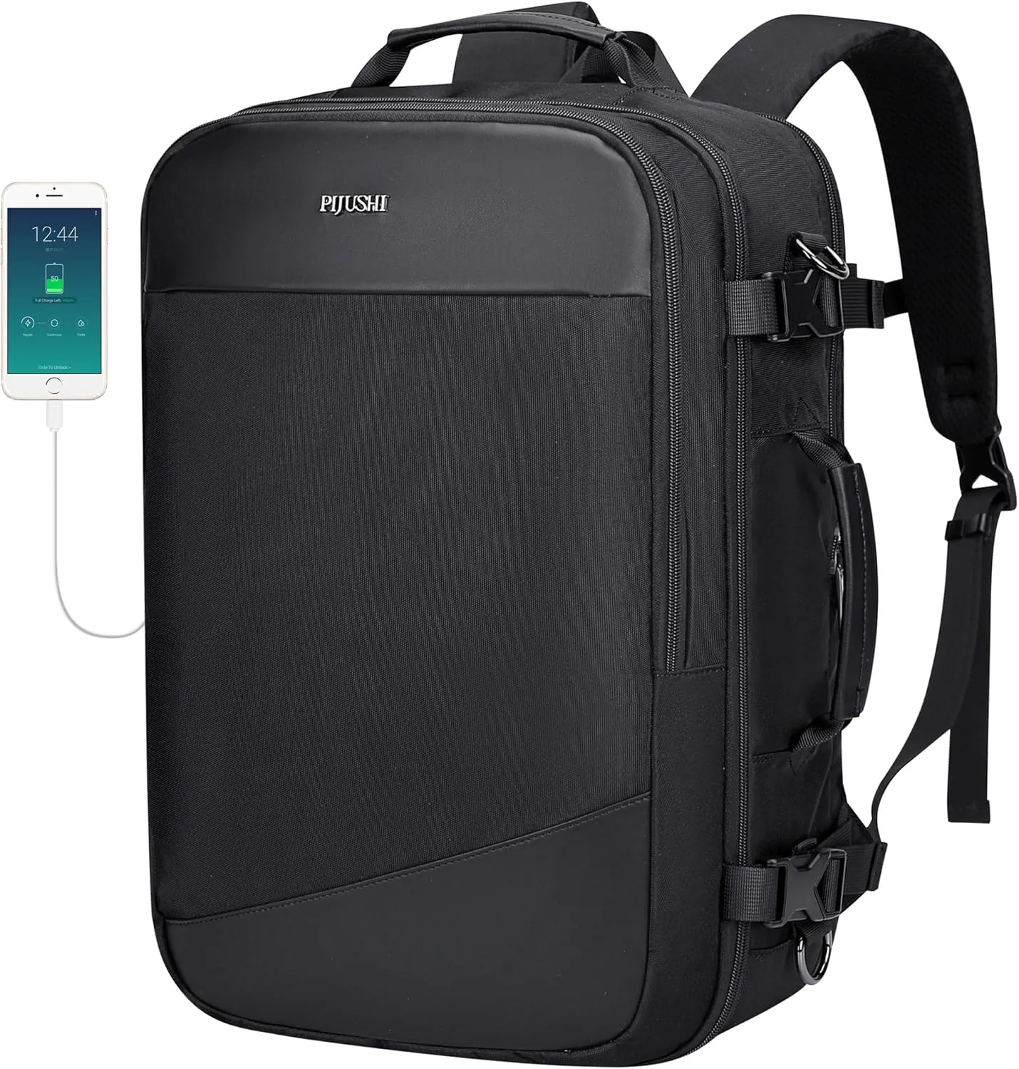 PIJUSHI Carry on Travel Backpack for Women Men Large Flight Approved Personal Item Bag with USB Port Fits 16 Inch Laptop(PE035 Black)