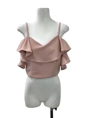 Pink Cold Shoulder V Neck Crop Top