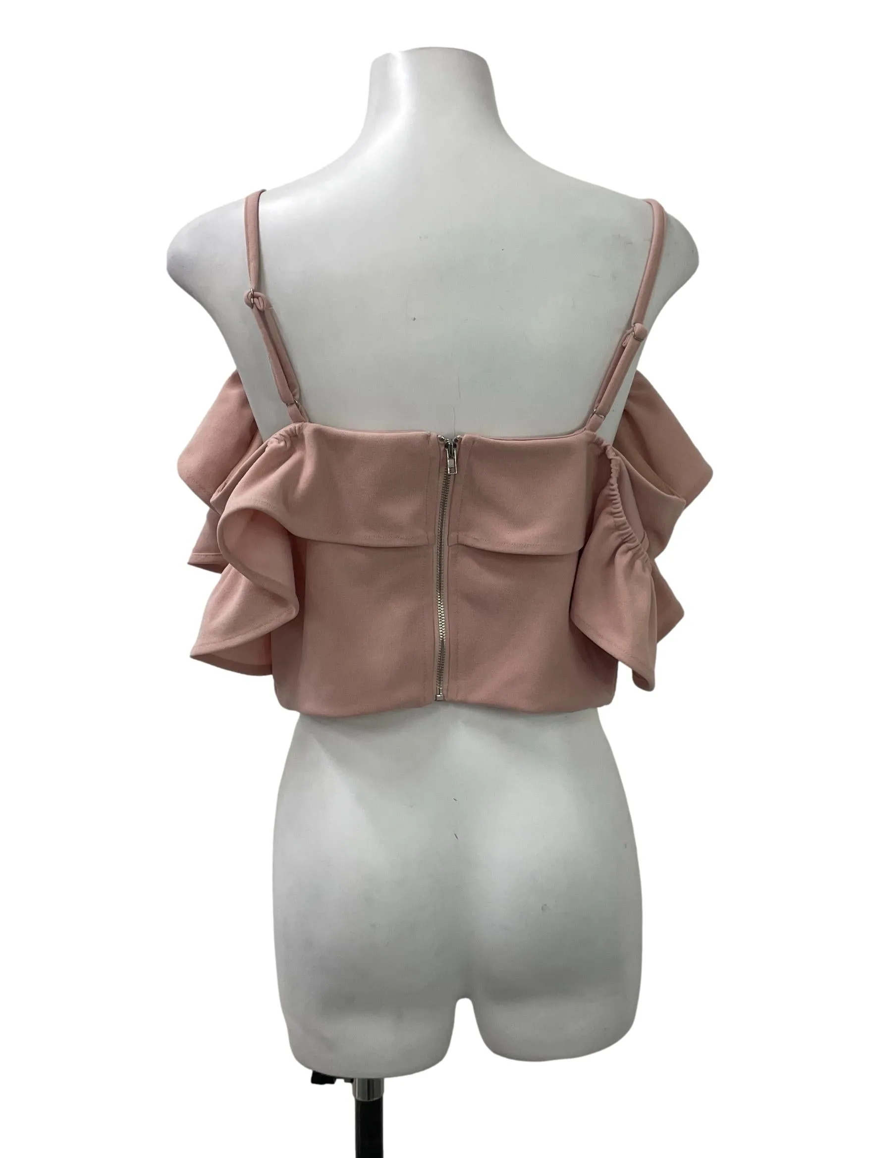 Pink Cold Shoulder V Neck Crop Top