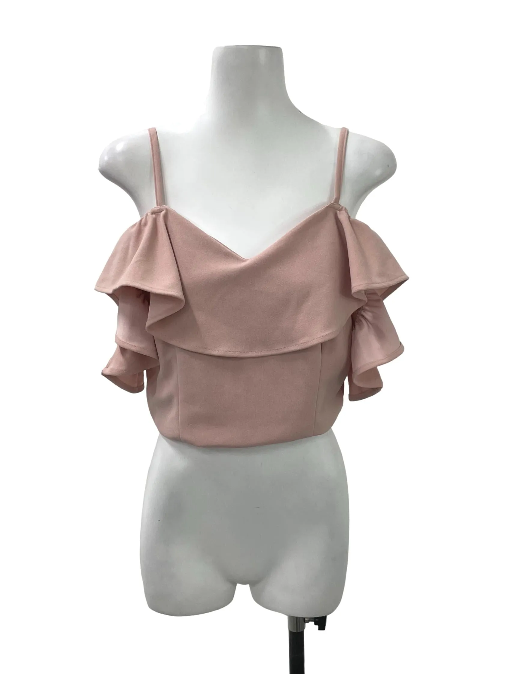 Pink Cold Shoulder V Neck Crop Top