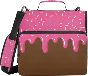 Pink Ice Cream Dots Zipper Binder with Shoulder Strap Trapper Keeper 3 Ring Binder Organizer Large Capacity Multiple Compartments for School Office