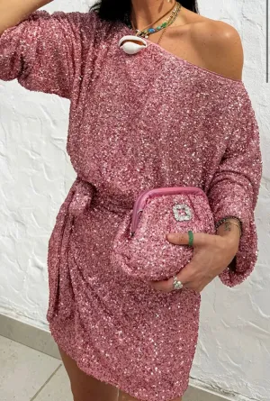 Pink Sequin Clutch Bag