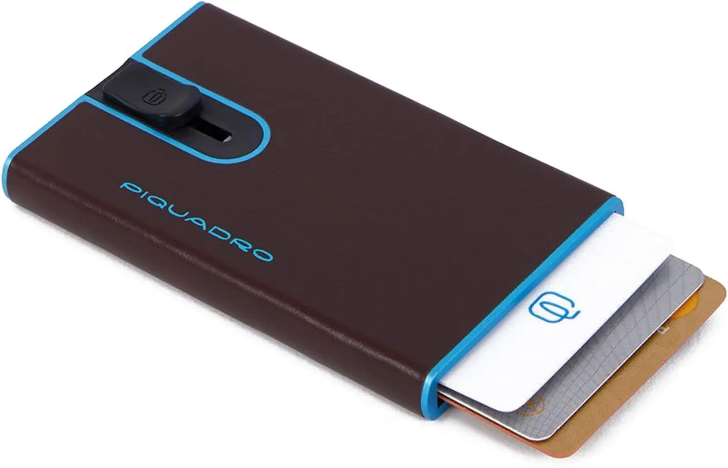 PIQUADRO Leather Credit Card Holder, Metal Mechanism, Mo - Mogano, standard size