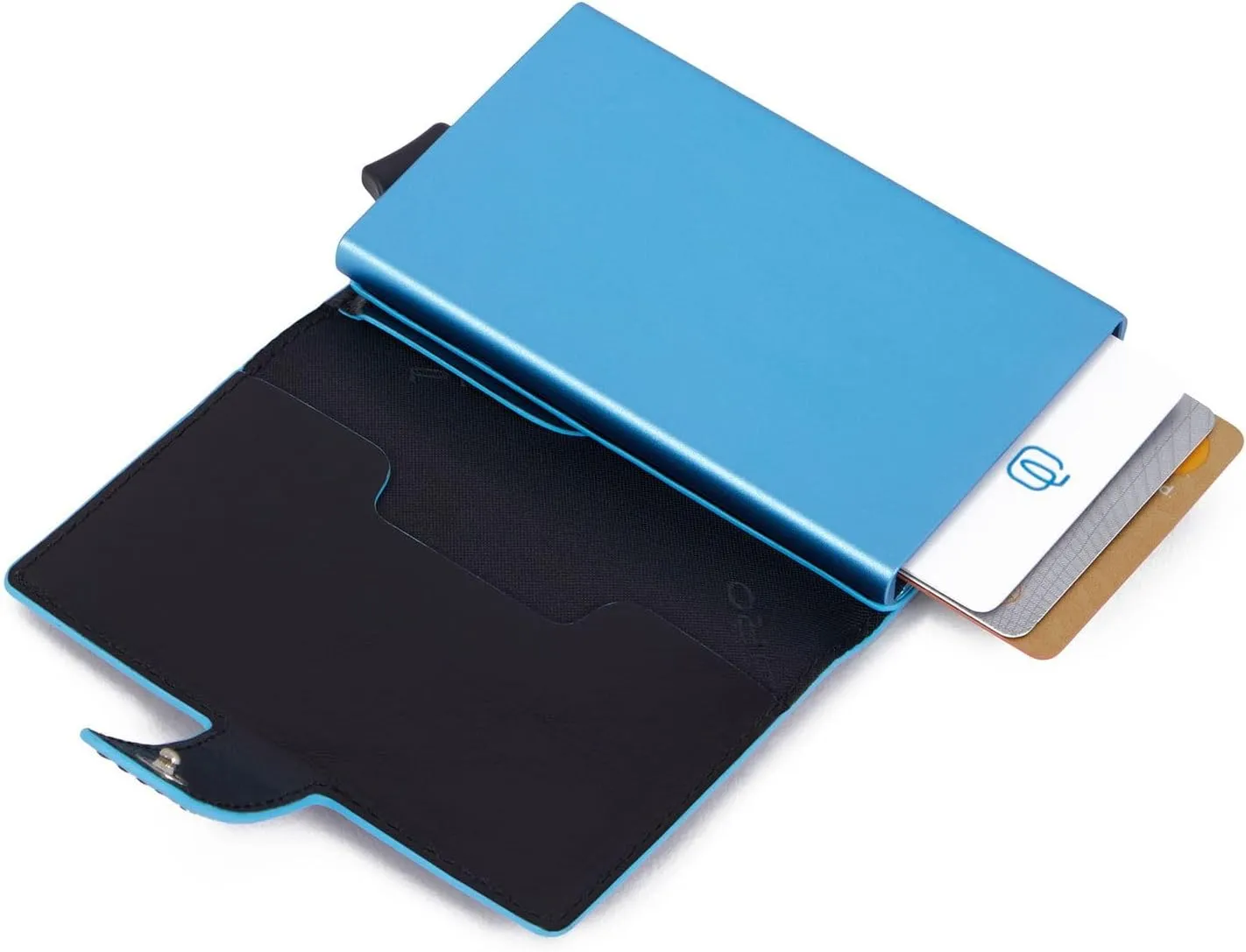 PIQUADRO Single Metal and Leather Credit Card Holder