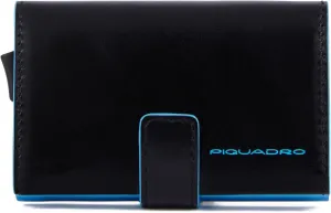 PIQUADRO Single Metal and Leather Credit Card Holder