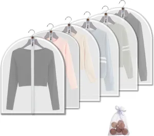 Plastic Garment Bags Clothing Storage Bags Hanging for Closet Storage Cloth Bags with Zipper for Suit,Dress, Coat Travel Closet Clear Garment Bags Dust Garment Cover-24"X31"/6 Pack