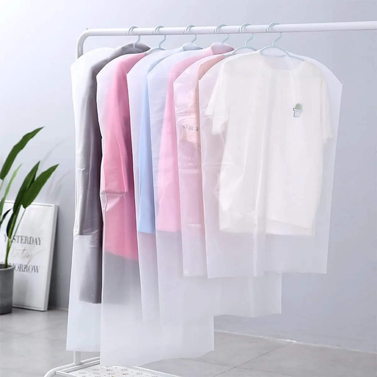 Plastic Garment Bags Transparent Clothing Cover for Dresses and Suits Dry Cleaner Covers Pack of 50 (23Wx35L)