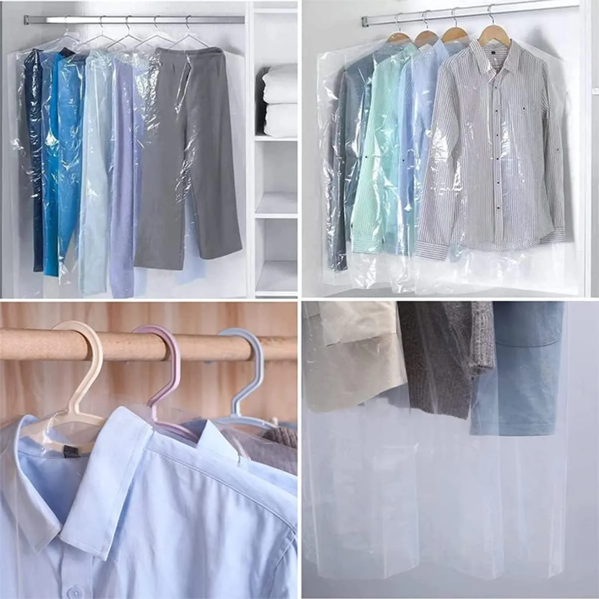 Plastic Garment Bags Transparent Clothing Cover for Dresses and Suits Dry Cleaner Covers Pack of 50 (23Wx35L)