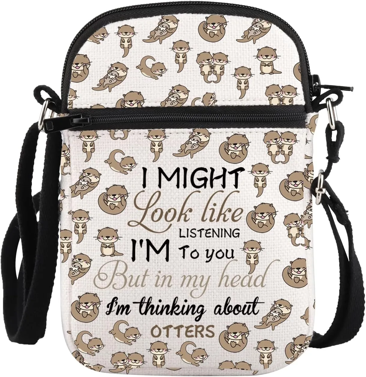 PLITI Otter Gift Otter Lover Gift Sea Otter Gift River Otter Gift In My Head I'm Thinking About Otters Crossbody Bag