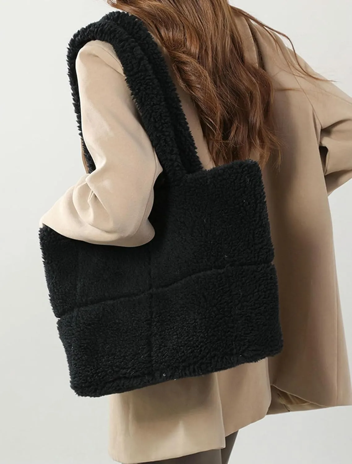 Plush Teddy Tote Bag Women 2024 Fall Winter Large Lamb Wool Shoulder Handbag Cozy Fuzzy Tote Bag