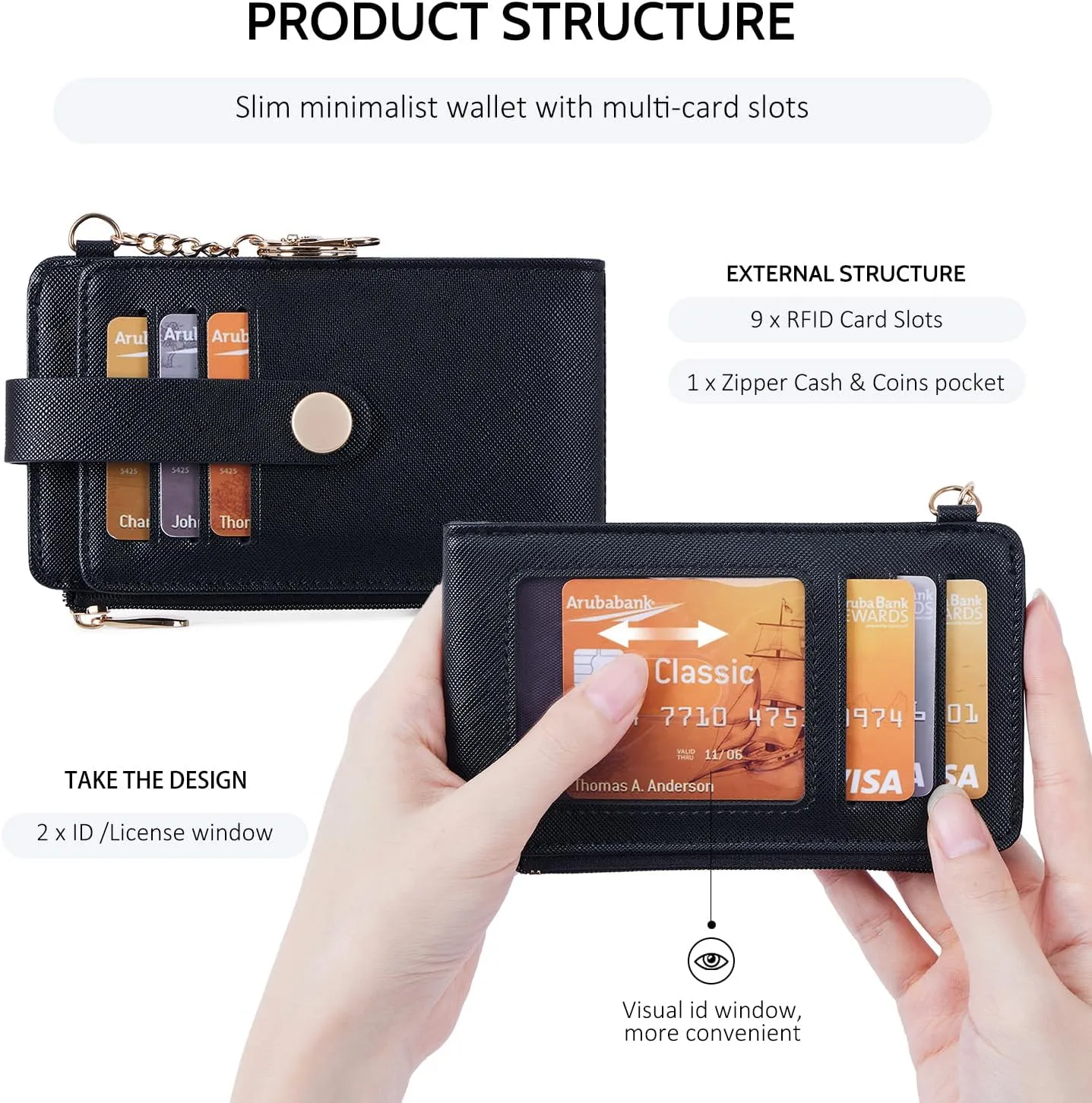 POIUGOYA Slim Wallet for Women,RFID Blocking Bifold Credit Card Holder with Zipper Coin Pocket,ID Window,Keychain