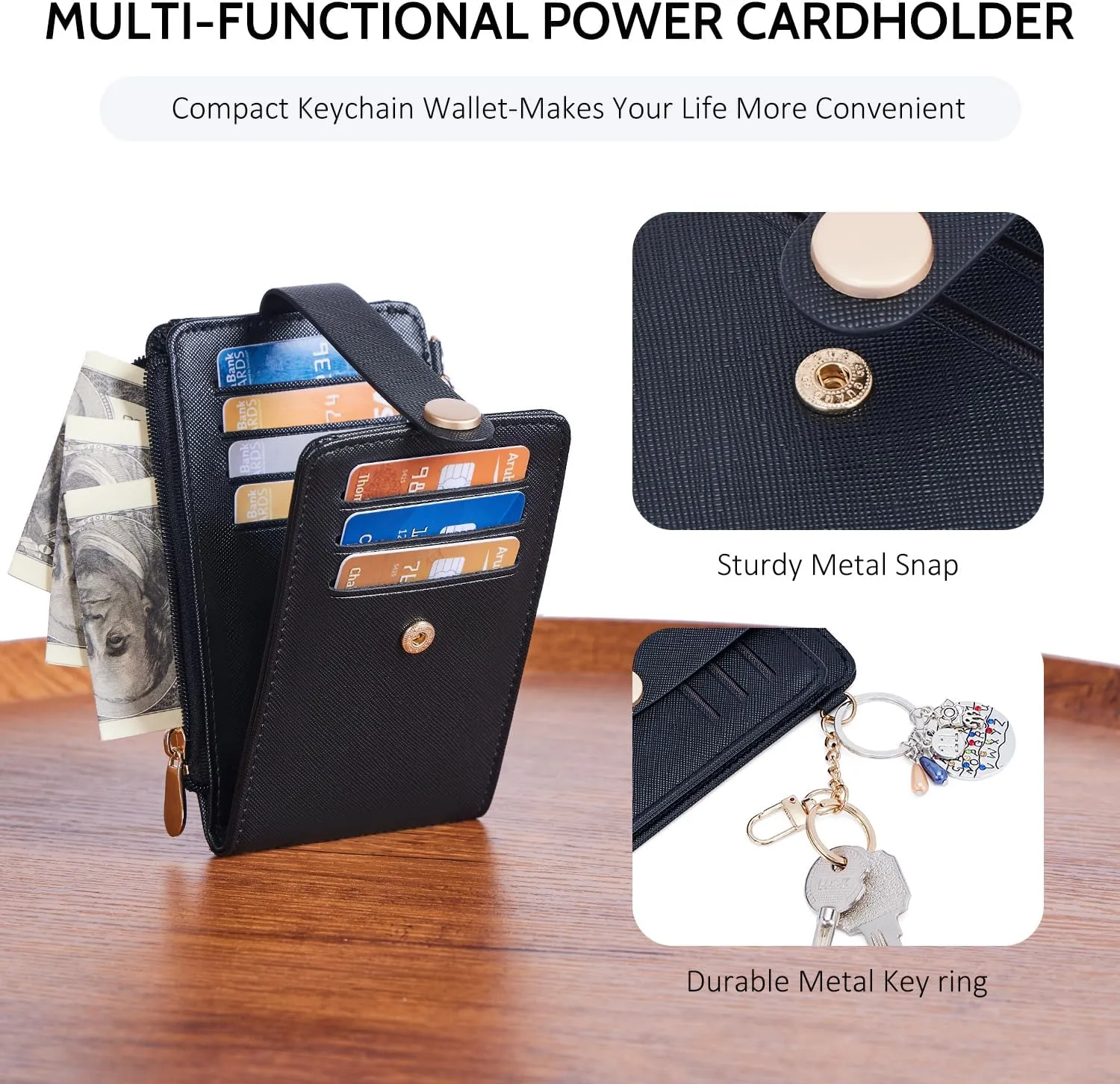 POIUGOYA Slim Wallet for Women,RFID Blocking Bifold Credit Card Holder with Zipper Coin Pocket,ID Window,Keychain