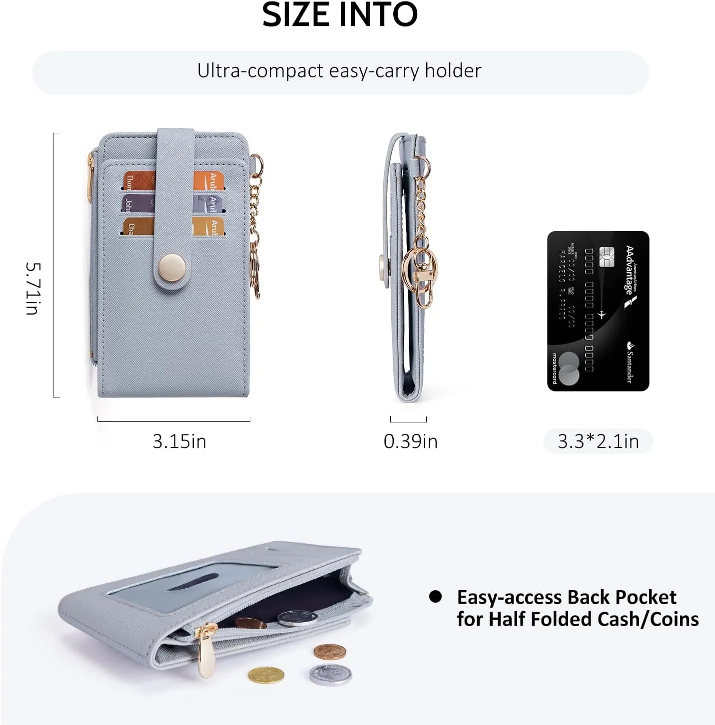 POIUGOYA Slim Wallet for Women,RFID Blocking Bifold Credit Card Holder with Zipper Coin Pocket,ID Window,Keychain