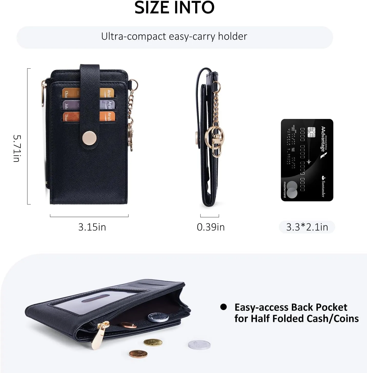 POIUGOYA Slim Wallet for Women,RFID Blocking Bifold Credit Card Holder with Zipper Coin Pocket,ID Window,Keychain