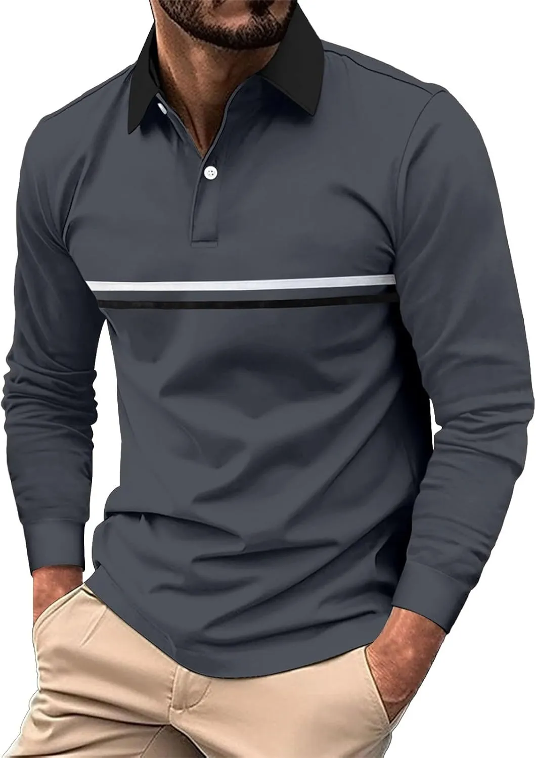 Polo Shirts fot Men Long Sleeve Slim Fit Casual Golf Crew Neck T Shirt Big and Tall Summer Fashion V-Neck Button Up Shirt