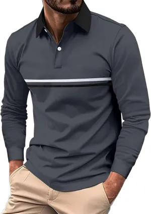 Polo Shirts fot Men Long Sleeve Slim Fit Casual Golf Crew Neck T Shirt Big and Tall Summer Fashion V-Neck Button Up Shirt