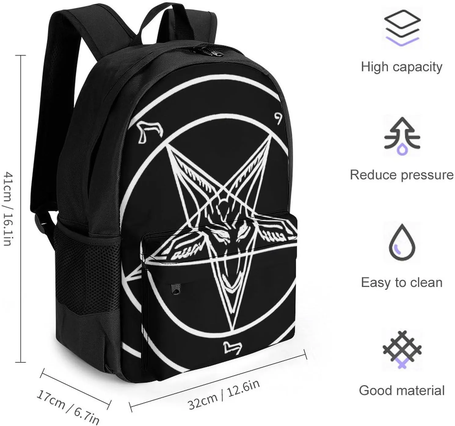 Polyester Daypack Backpack for Trekking Picnic Walking Cycling - Large Capacity Anti-Theft Multipurpose Shoulder Bag, Aazazel Storm Goat Pentagram Satanic Art Casual Daypack