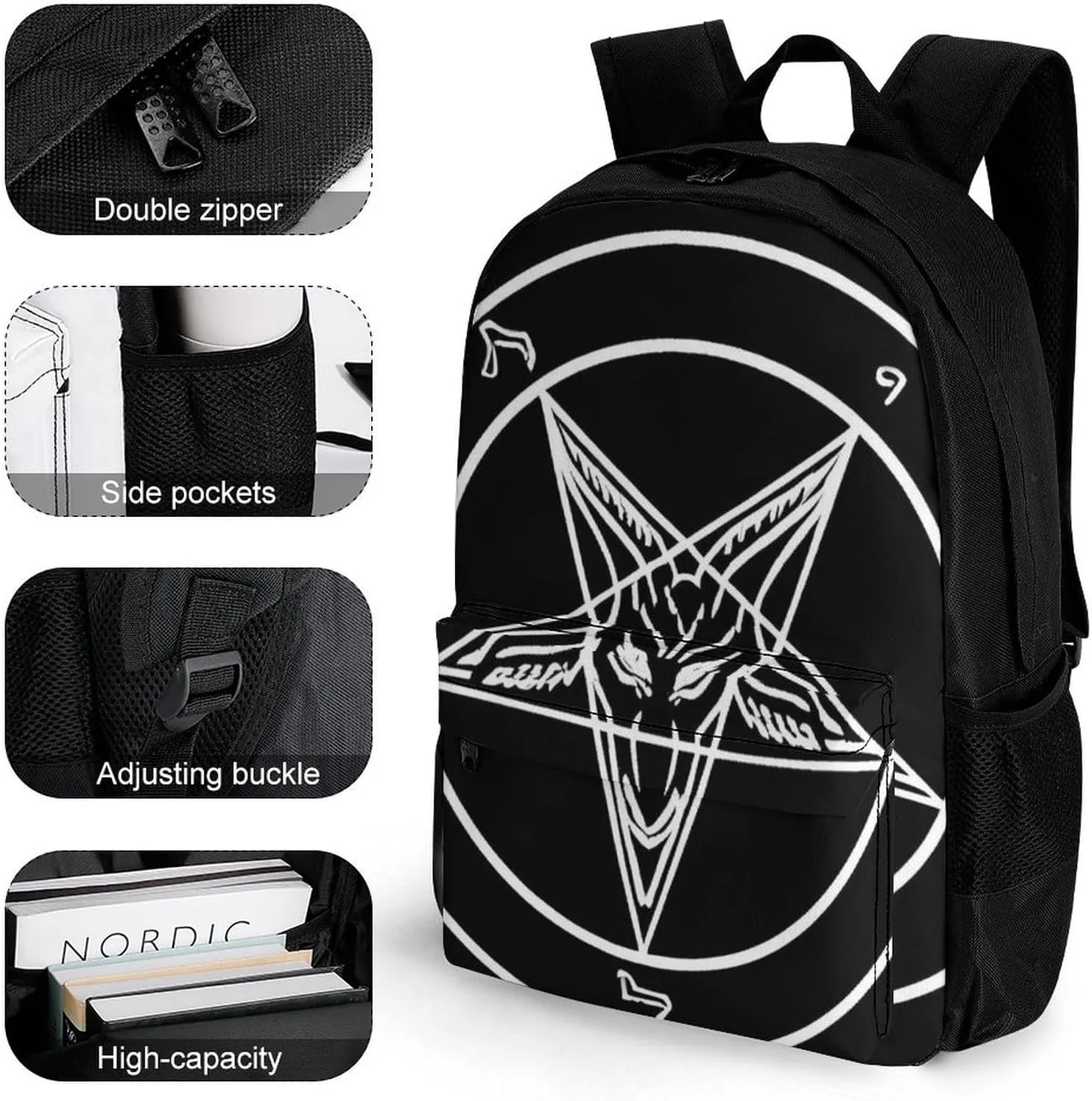 Polyester Daypack Backpack for Trekking Picnic Walking Cycling - Large Capacity Anti-Theft Multipurpose Shoulder Bag, Aazazel Storm Goat Pentagram Satanic Art Casual Daypack