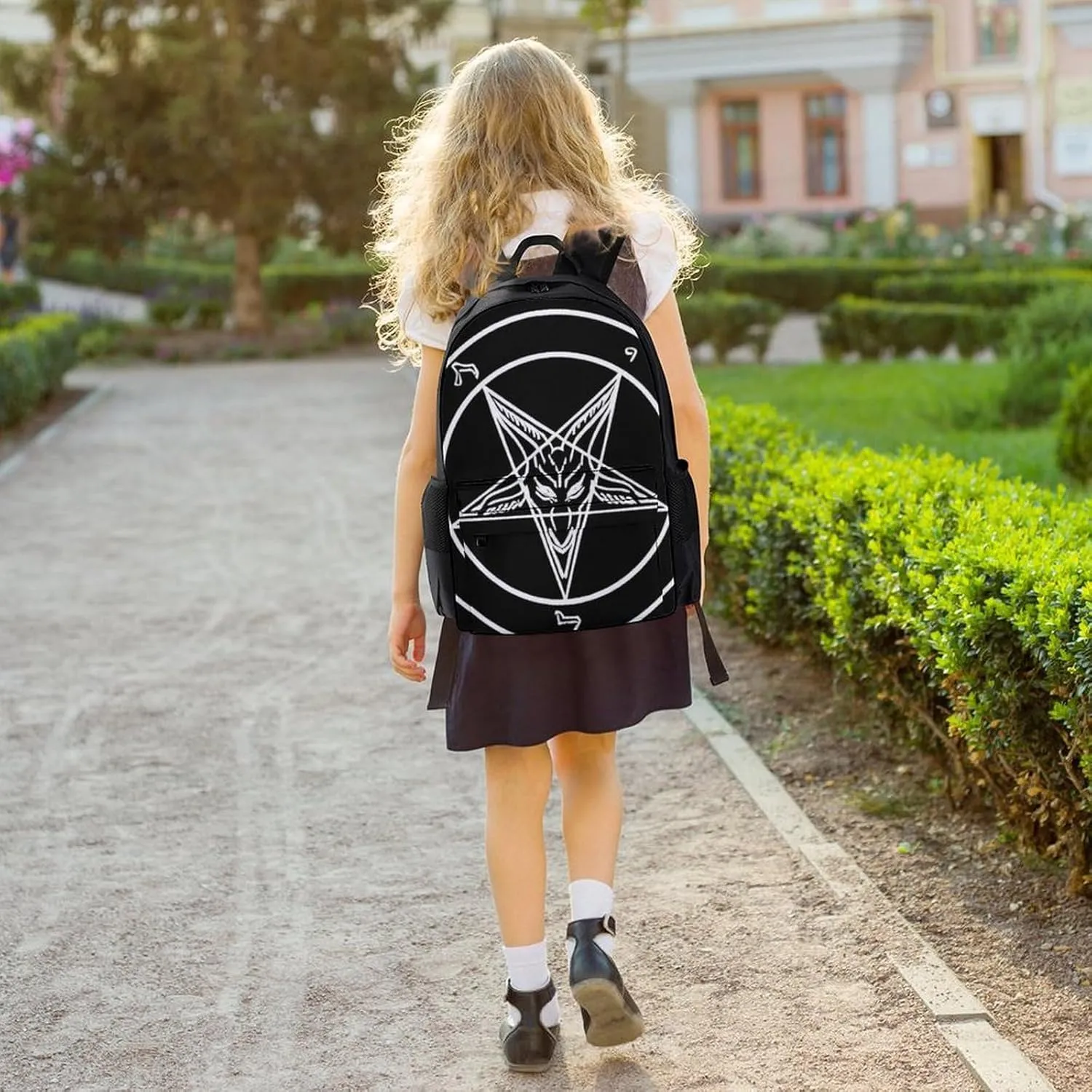 Polyester Daypack Backpack for Trekking Picnic Walking Cycling - Large Capacity Anti-Theft Multipurpose Shoulder Bag, Aazazel Storm Goat Pentagram Satanic Art Casual Daypack