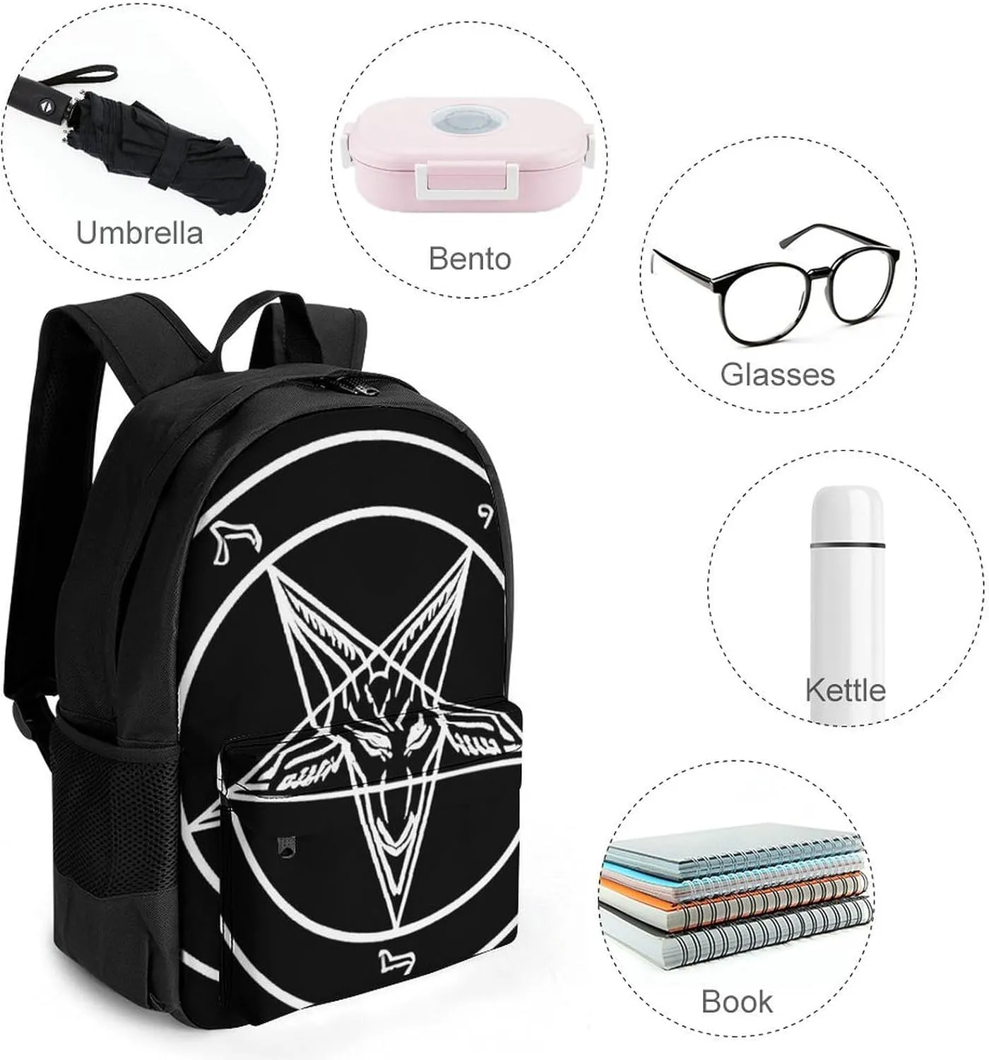 Polyester Daypack Backpack for Trekking Picnic Walking Cycling - Large Capacity Anti-Theft Multipurpose Shoulder Bag, Aazazel Storm Goat Pentagram Satanic Art Casual Daypack