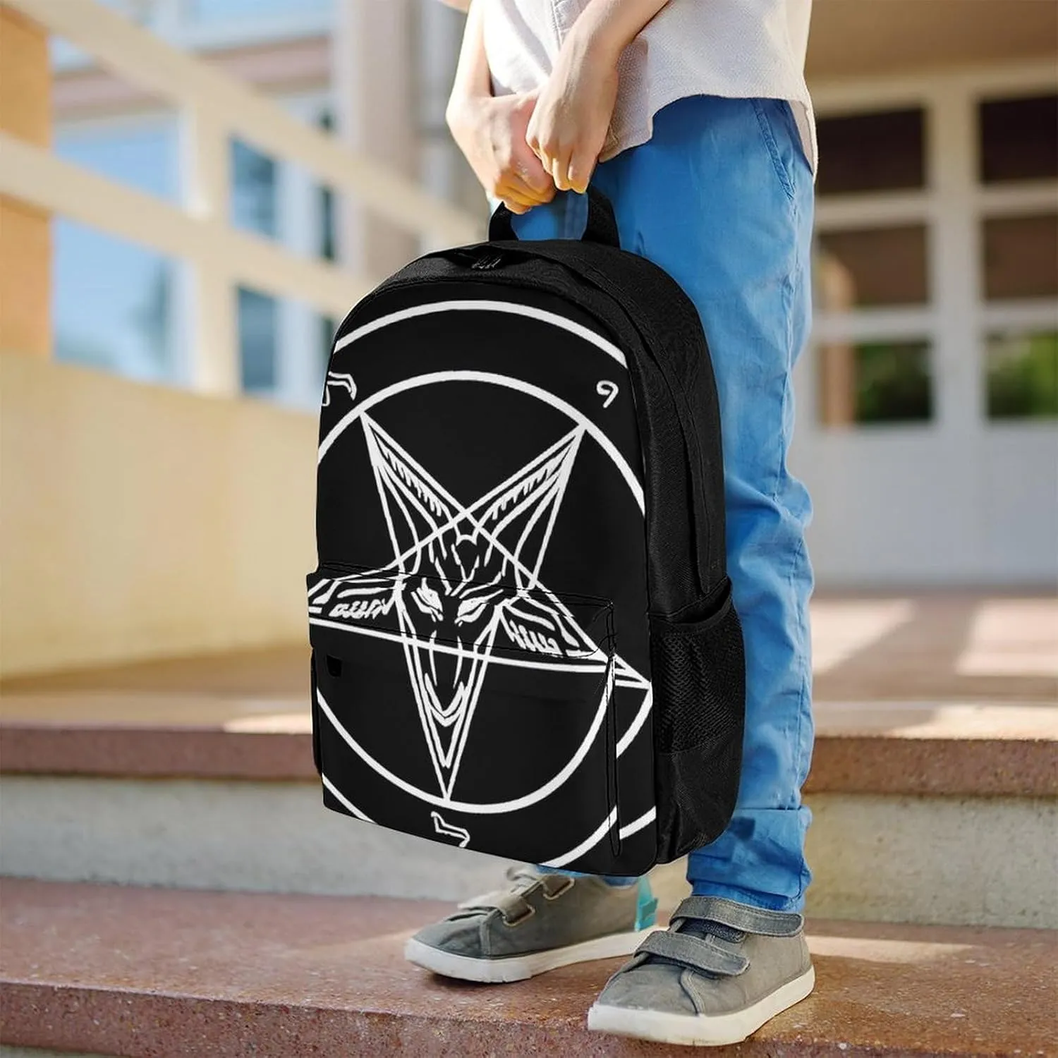 Polyester Daypack Backpack for Trekking Picnic Walking Cycling - Large Capacity Anti-Theft Multipurpose Shoulder Bag, Aazazel Storm Goat Pentagram Satanic Art Casual Daypack