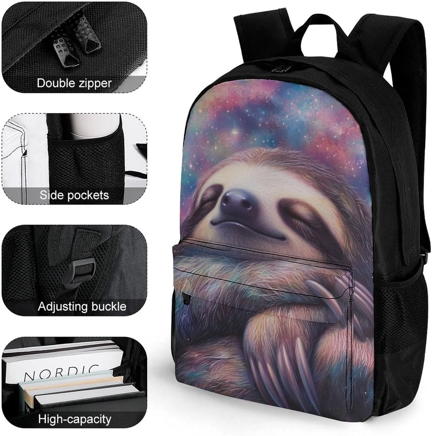Polyester Daypack Backpack for Trekking Picnic Walking Cycling - Large Capacity Anti-Theft Multipurpose Shoulder Bag, Blue Nebula Sloth Casual Daypack