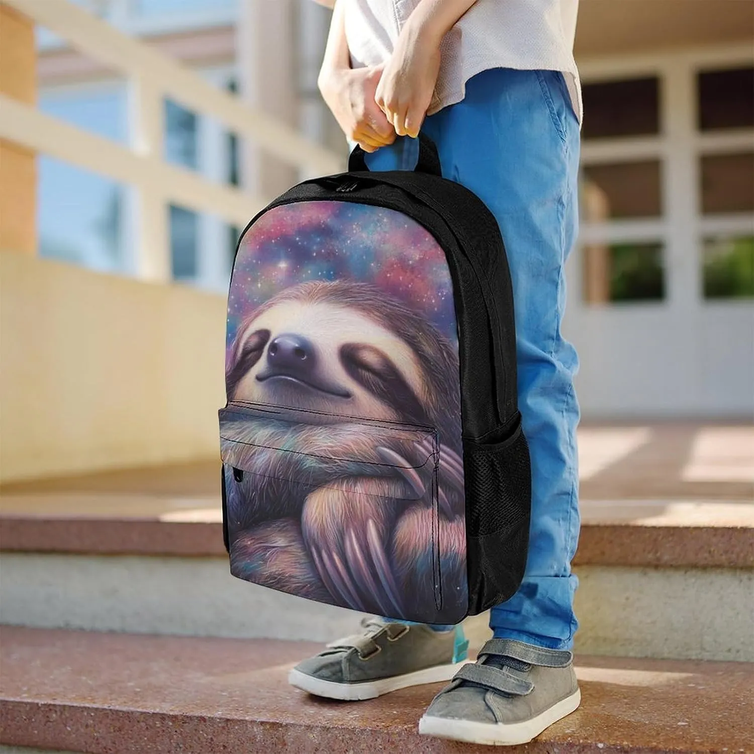 Polyester Daypack Backpack for Trekking Picnic Walking Cycling - Large Capacity Anti-Theft Multipurpose Shoulder Bag, Blue Nebula Sloth Casual Daypack