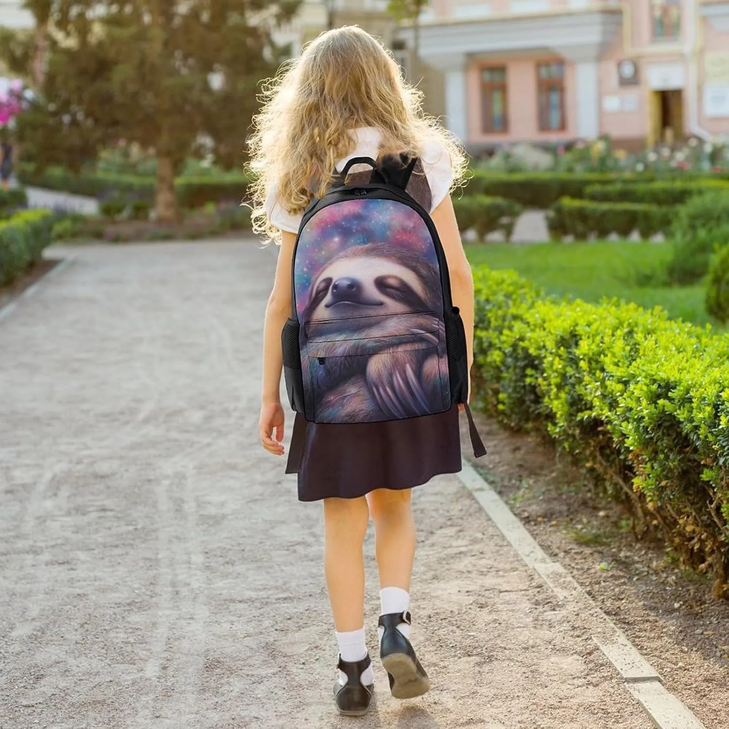 Polyester Daypack Backpack for Trekking Picnic Walking Cycling - Large Capacity Anti-Theft Multipurpose Shoulder Bag, Blue Nebula Sloth Casual Daypack
